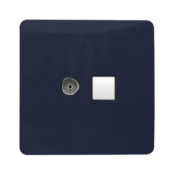 Trendi Switch 2 Gang Female TV Co-Axial & Telephone Slave Sockets in Navy Blue
