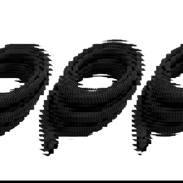 Flexible 5m black hose for 80L wet and dry vacuum, featuring a ribbed texture for enhanced grip and durability