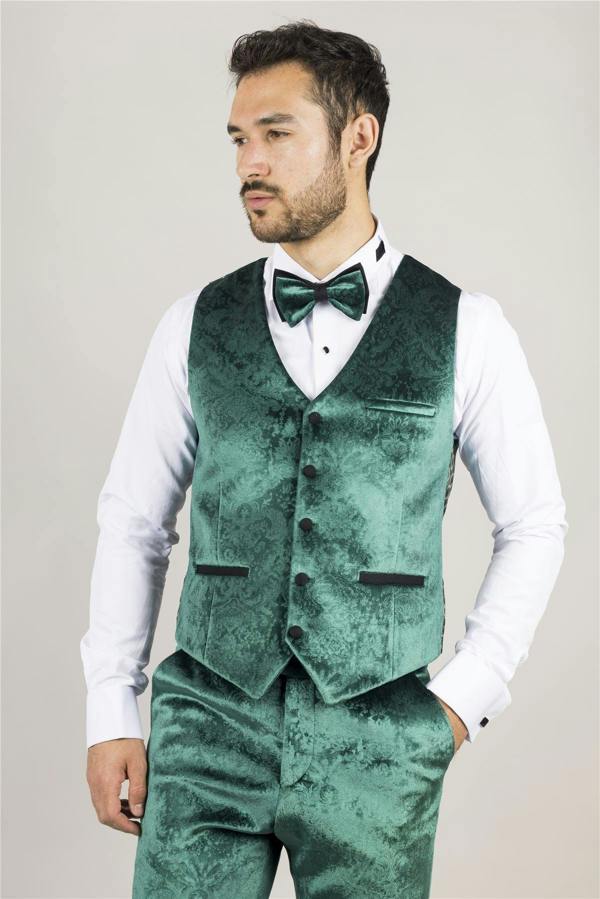 Infinity Leather Men's Green 3 Piece Velvet Wedding Tuxedo Formal Suit