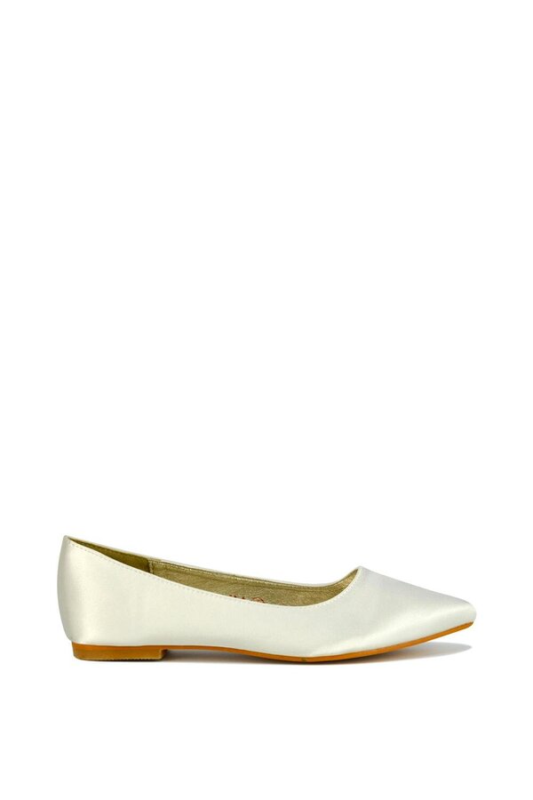 XY LONDON Pointed Toe Low Heel Bridal Ballerina Pump Shoes - Ivory
