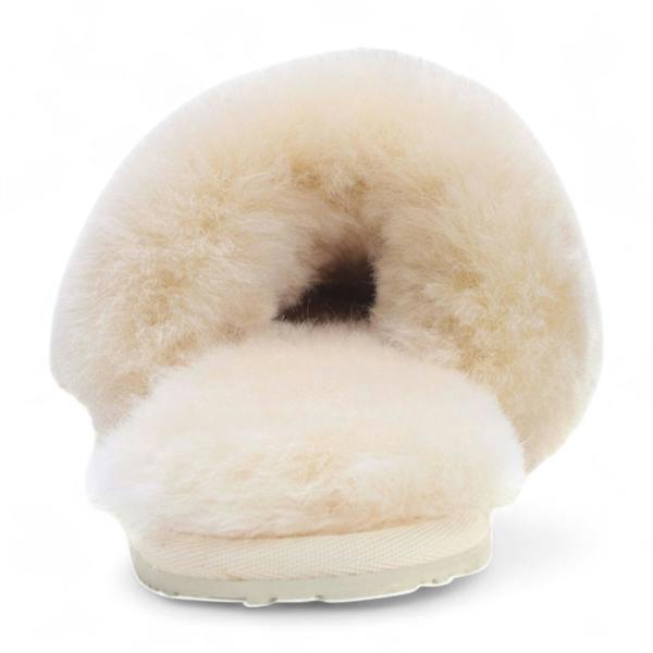 Infinity Leather Women's Sheepskin Slippers Beige Warm Winter Fur Sliders - Nordic