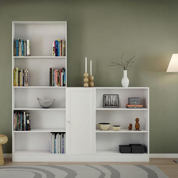Furniture To Go Basic Low Narrow Storage Cabinet in White (2 Shelves) with White Door