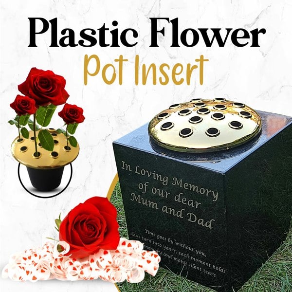 Memorials Direct Granite Memorial Vase - Solid Granite - Free Personalised Gold Engraving – Includes Metal Flower Pot Insert