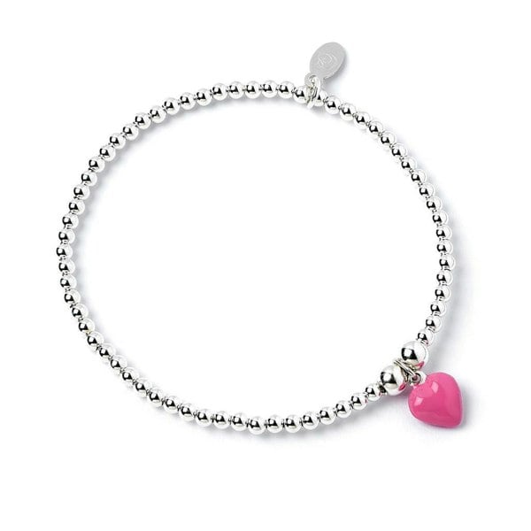 Mylee London Pink Enamel Heart on Silver Ball Bead Bracelet