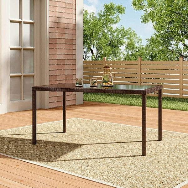 150cm Widt Garden Dining Table Patio Outdoor Table Rectangle Table Black/Brown Garden Dining Tables Living and Home Brown