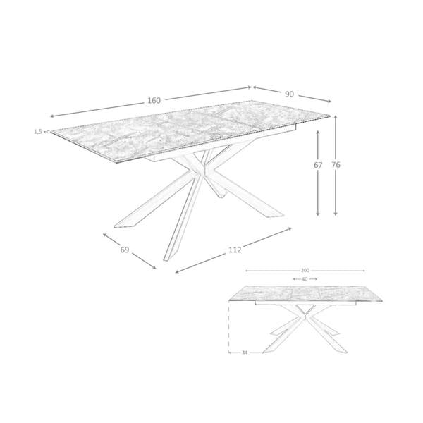 Angel Cerdá Rectangular porcelain marble and walnut effect steel extending dining table 1121