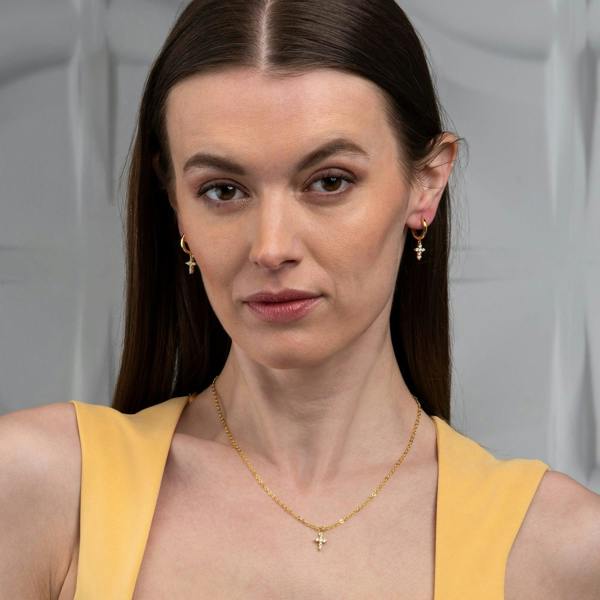 Dainty Gold Plated Cross Pendant Necklace for Women - namana.london