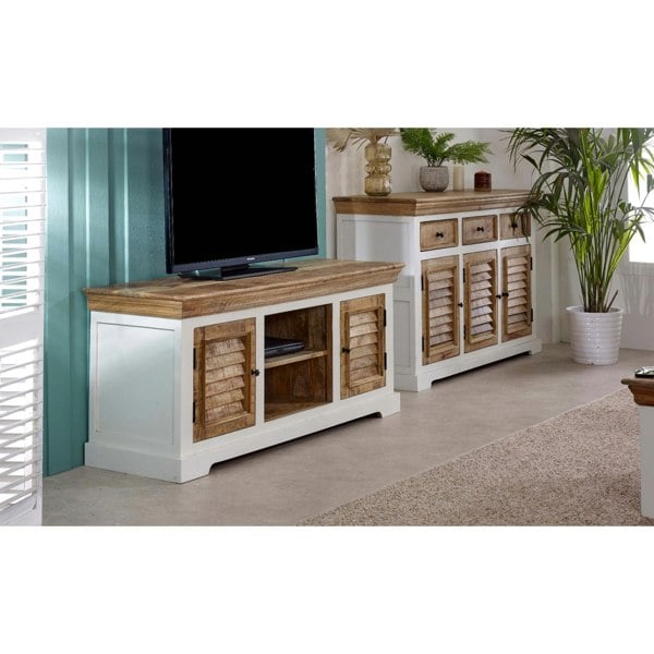 IH Design Milano Solid Mango Wood TV Cabinet White