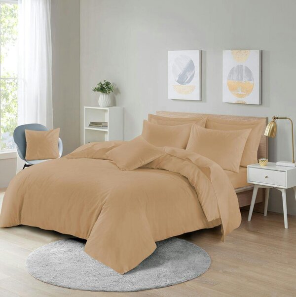 Night Zone Polycotton Duvet Cover Set – Plain Dyed Easy Care Bedding with Pillowcases - Latte