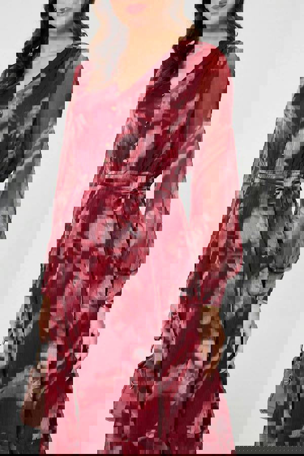 Burgundy | Abstract Floral Semi Sheer Midi Dress