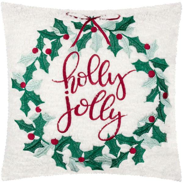 Furn Holly Jolly Embroidered Wreath Christmas Cushion Cover - Multicoloured - 