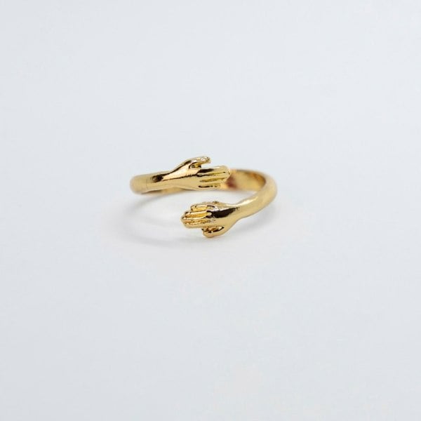 Silver/Gold Love Hugging Hand Couple Stackable Adjustable Love Ring