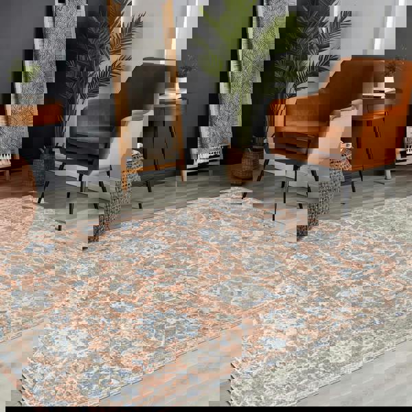 Livabliss Lillian-Washable Brown Blue Traditional Vintage Boho Rug