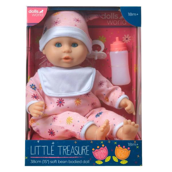 Dolls World Little Treasure - 38cm Soft Bean Bodied White Doll - For ages 18 months+