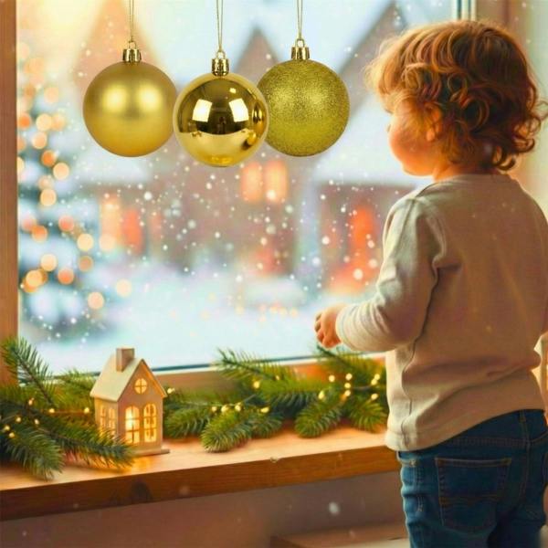 20cm & 25cm Dark Gold Christmas Baubles Set of 3 with Glossy, Matte and Glitter Finishes image 9
