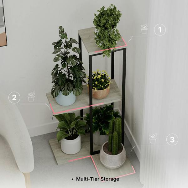 Decortie Vetra Modern 3-Tier Plant Stand 46cm Indoor Planter Holder with Metal Frame Corner Design