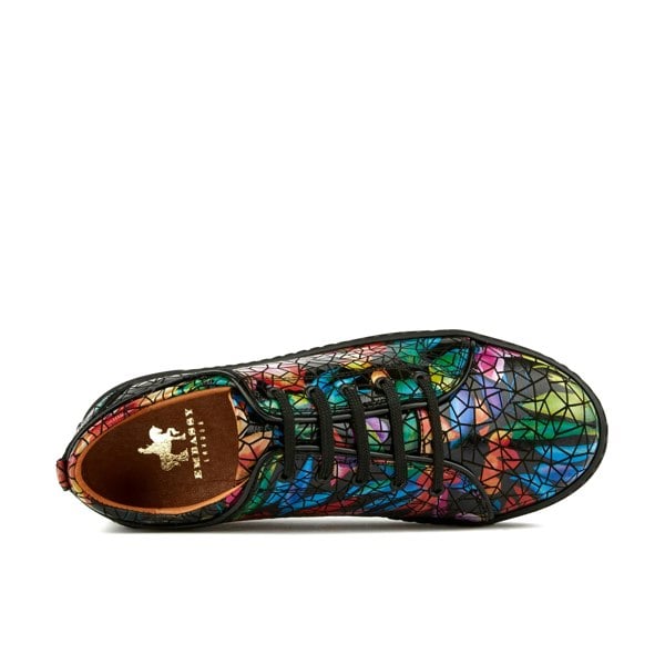 Embassy London Camila - Dark Tropical - Women's black platform leather trainer in dark print
