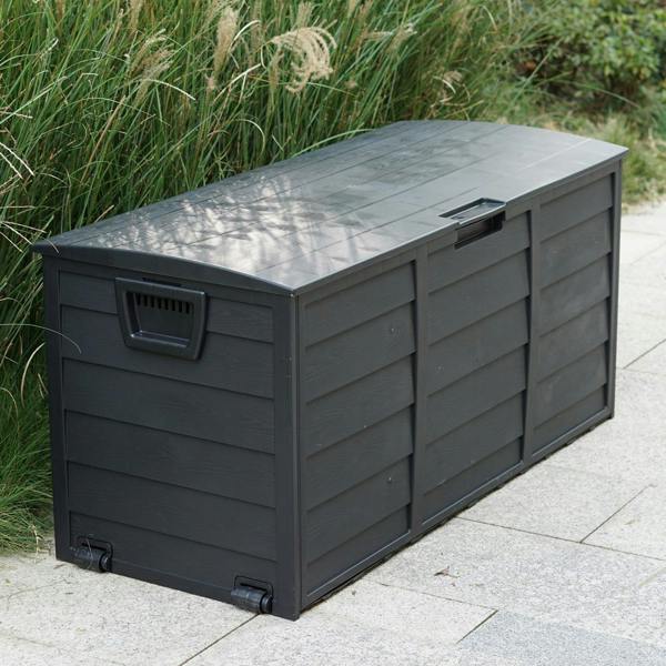 Gr8 Garden 300L Black Plastic Garden Storage Box with Lid for Cushions & Tools