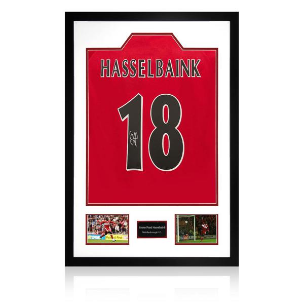 Jimmy Floyd Hasselbaink Signed Middlesbrough Shirt Premium Frame