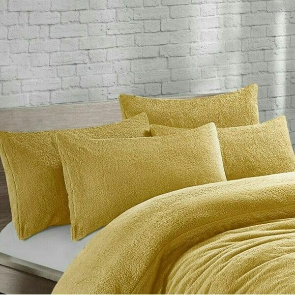 Night Zone Teddy Bear Fleece Pillowcases Pair – Soft Warm Plush Pillow Covers - Ochre