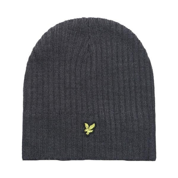 Lyle & Scott Mens Ribbed Knitted Beanie - Mid Grey Marl