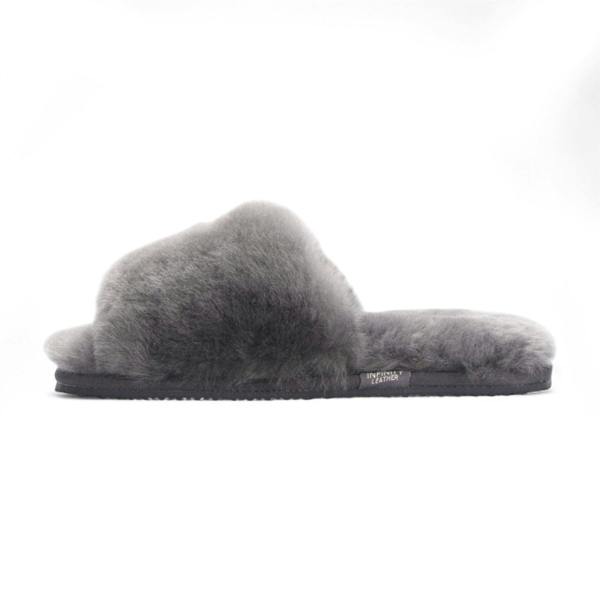 Infinity Leather Women's Sheepskin Slippers Grey Warm Winter Fur Sliders - Nordic