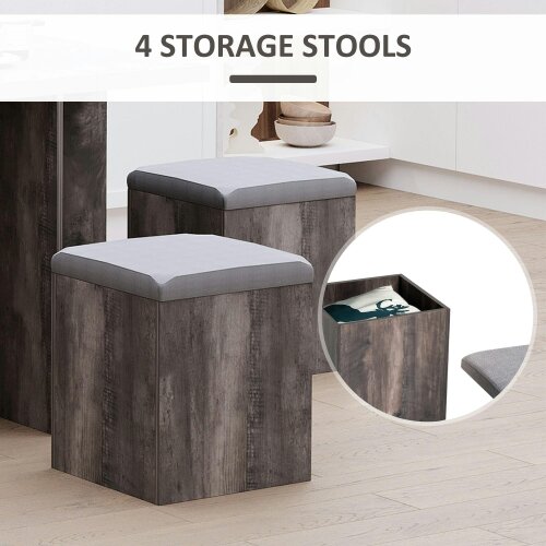 Wyld Haus Nobael 5 Piece Metal And Wood Outdoor Dining Set With 4 Storage Stools Cushions And Table