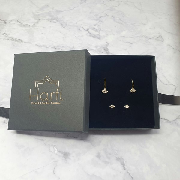 Harfi Minimalist Evil Eye Earrings Gift Set: Gold Plated Dainty Hoop & Stud Charm Earrings