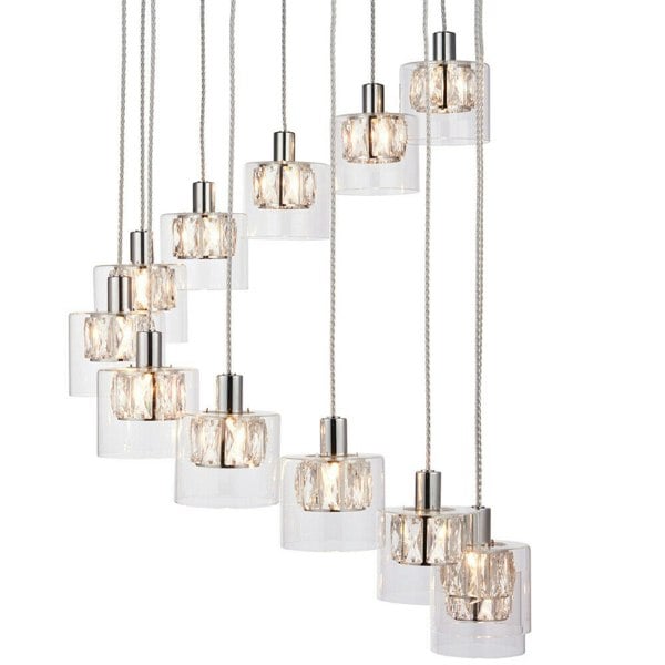 Multi Light Ceiling Pendant 12 Bulb Chrome & Crystal Chandelier Height Drop Lamp Loops
