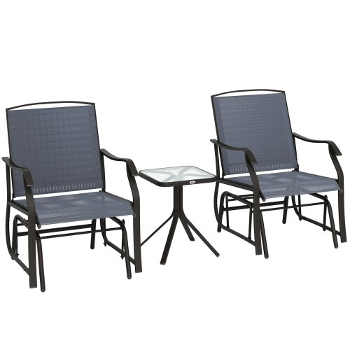 Wyld Haus Banafa Outdoor Glider Rocking Bistro Set With 2 Chairs And Matching Table Grey