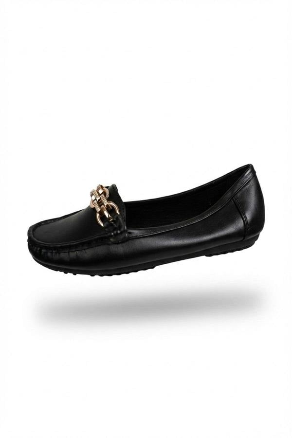 Olivia Womens Rhinestone Chain Loafers - Black