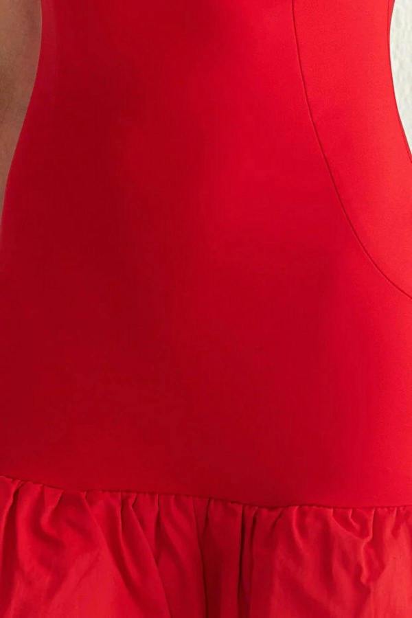 WOVCOR Balloon Skirt Detailed Woven Short Dress with Under Shorts Lining
