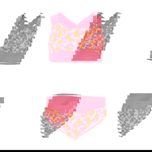 Regatta Girls Dakaria III Leopard Print Bikini Set - Orange Peel/Pink Lemonade