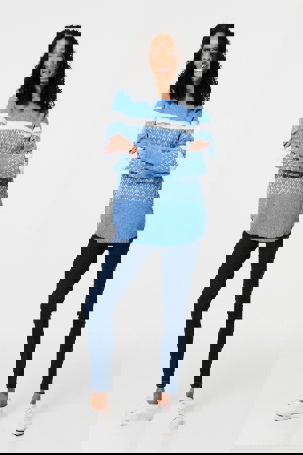 Blue | Stripe Print Relaxed Curve Hem Jumper
