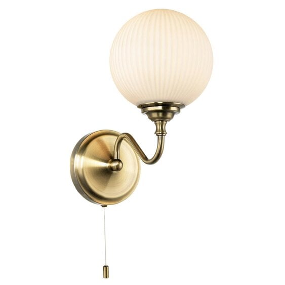 Happy Homewares Switched Classic Antique Brass Wall Lamp with Opal White Ribbed Glass