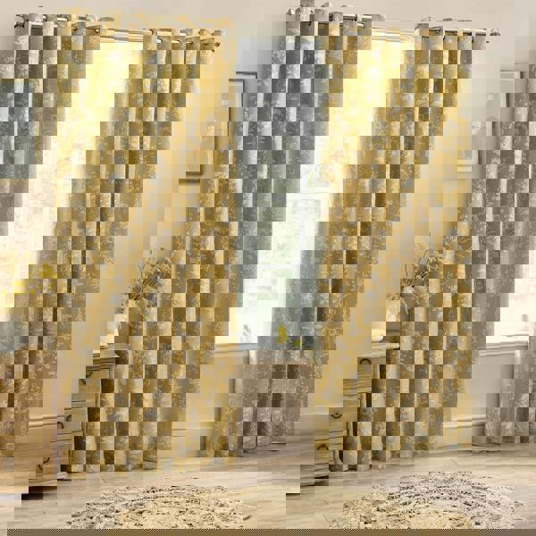 Wylder Nature Sophia Jacquard Floral Eyelet Curtains - Gold
