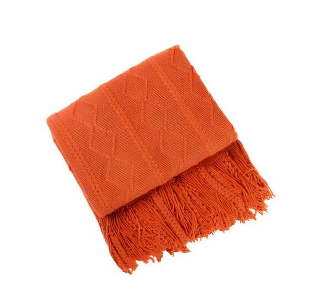 Anyhouz Anycozy Orange Faux Cashmere Throw Blanket Diamond Knit 130x230cm