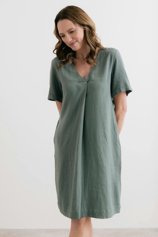 Vine Linen Blend Dress Laurel Green