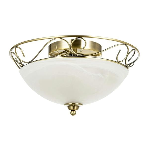 Traditional Antique Brass Flush Ceiling Light with Alabaster Glass Image 1