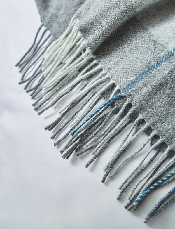 Liddell Cashmere Blend Stripe Blanket - Grey