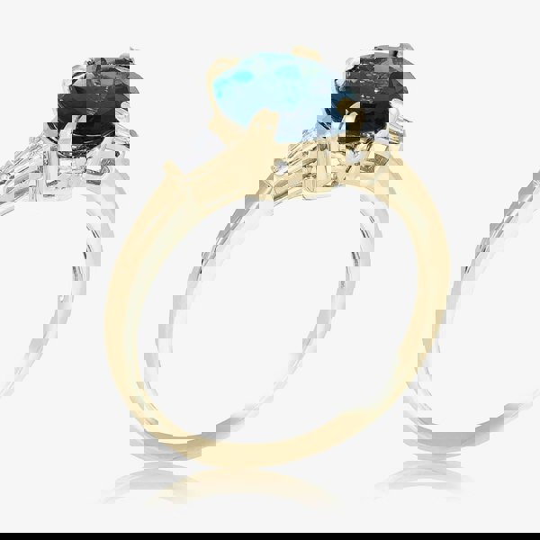 T. H. Baker 9ct Yellow Gold Oval Cut Blue Topaz Diamond Shoulder Ring DOM348