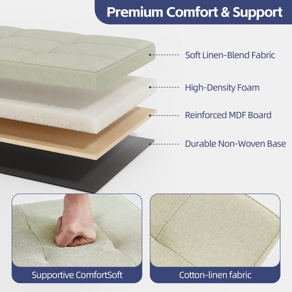Ottoman 110cm Large Rectangular Ottoman Foldable Storage Bench Upholstered Foot Rest