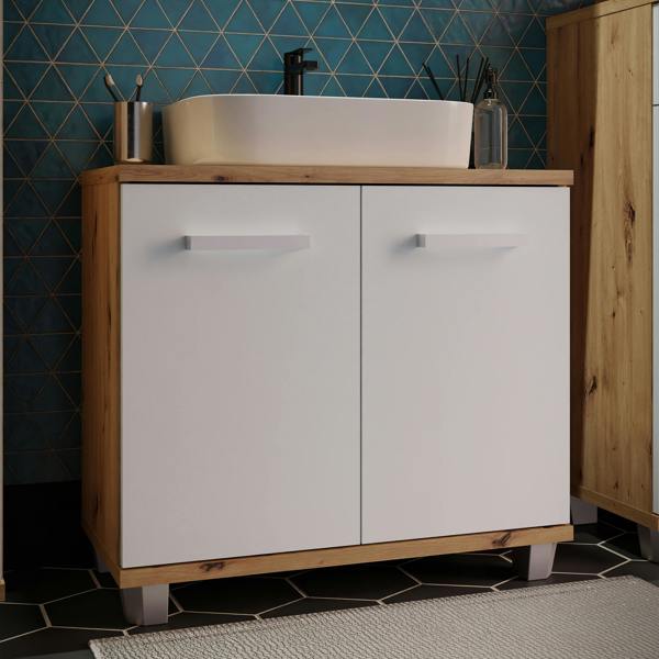 Furniture To Go Veris Under Sink Cabinet with 2 Doors in Artisan Oak and Light Grey Doors