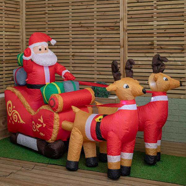Samuel Alexander 2.4m (8ft) Light up Santa Sleigh with Reindeers Christmas Inflatable with LEDs
