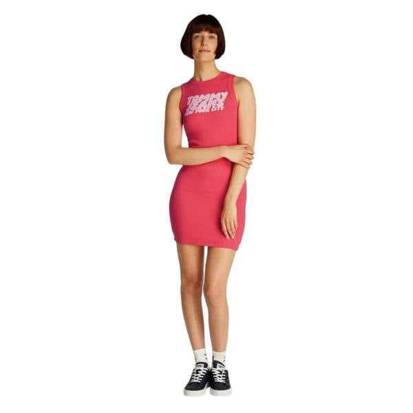 Tommy Jeans Womens/Ladies Ribbed Sleeveless Tank Dress - Pink - 