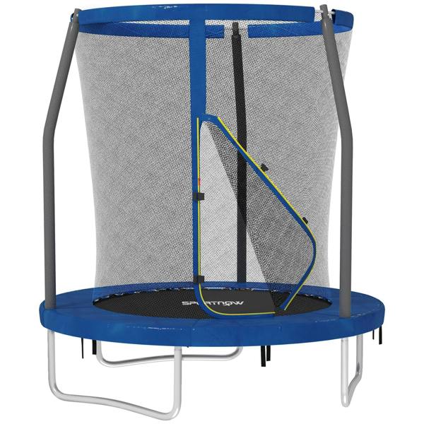 6ft trampoline with blue safety enclosure net and steel frame, blue padded edge