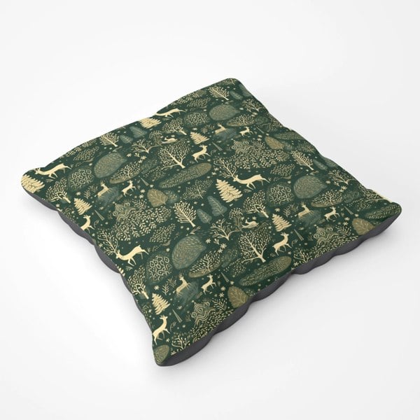 Warren Reed Green Christmas Woodlands Floor Cushion