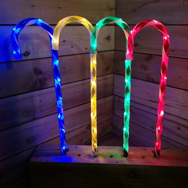 Samuel Alexander 4pcs 62cm Premier Outdoor Multicoloured Christmas Candy Cane LED Path Lights for Garden