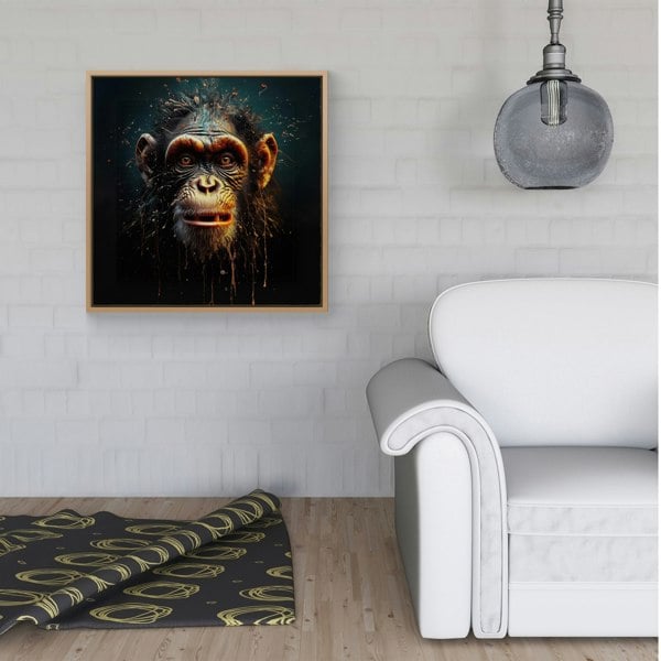 Warren Reed Splash Art Monkey Face Framed Canvas