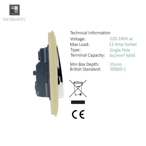 Trendi Switch 2 Gang Long Switched Plug Socket in Champagne Gold